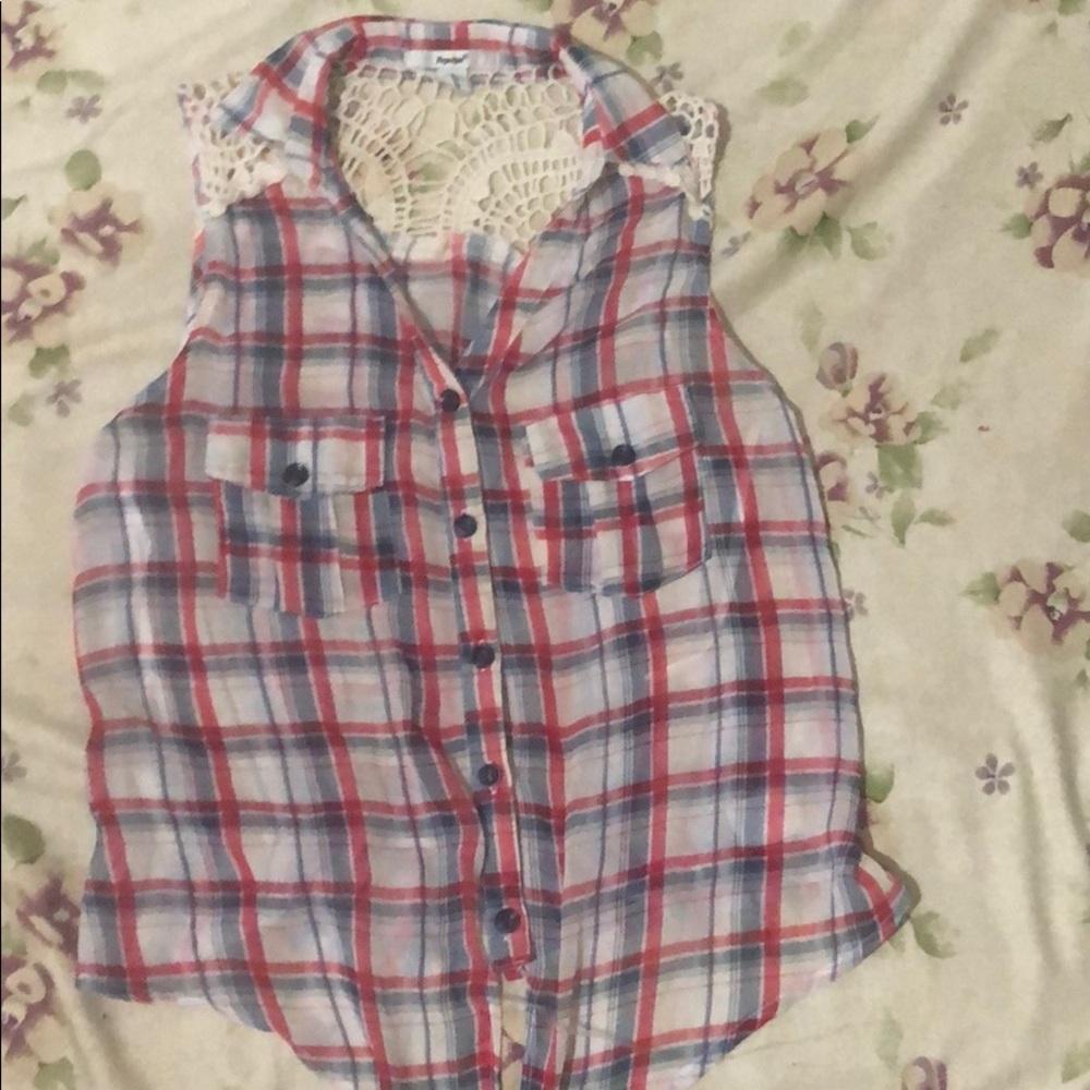 Front tie see through flannel shirt